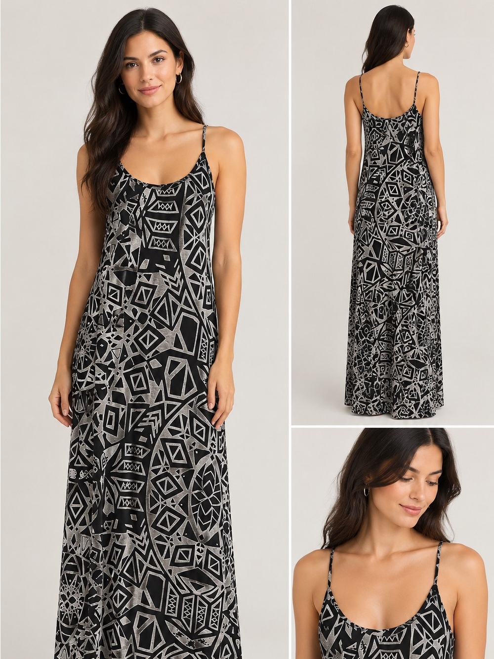 Xhilaration Black and Gray Geometric Print Maxi Skirt